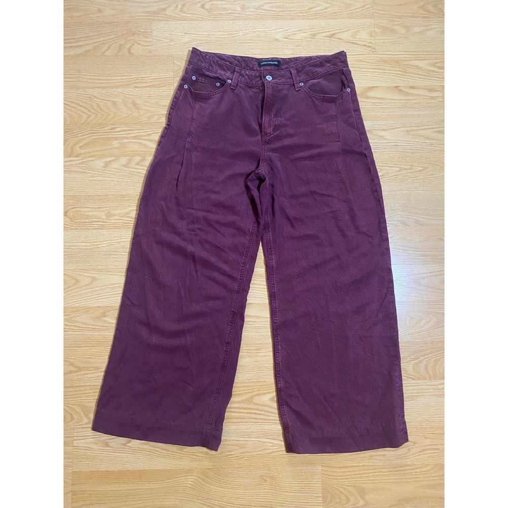 Lucky Brand Burgundy Plum Wide Leg Lyocell Pants High Rise Front Seam 8/29 R